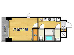 靭誠舘 1Kの間取図画像