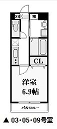 MISTRAL千代田町 1Kの間取図画像