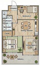 ロイヤルコーポ東雲 3DKの間取図画像