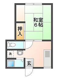 パナハイツ魚橋E棟 1DKの間取図画像