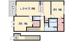 サンテドミール 2LDKの間取図画像