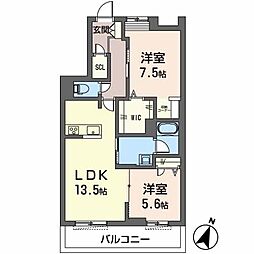 シャーメゾンオカバ姫路岡町B 2LDKの間取図画像