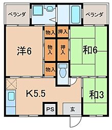 サンライズ高砂2号棟 3Kの間取図画像