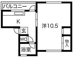 中田マンション 1Kの間取図画像