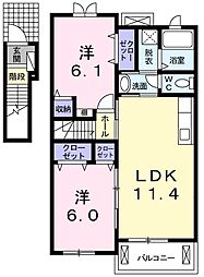 パーチェB 2LDKの間取図画像