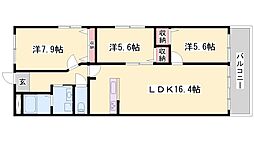 キャッスルコート国府寺町 3LDKの間取図画像