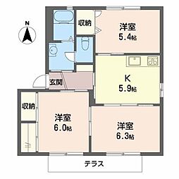 シャルム梶原A棟 3Kの間取図画像