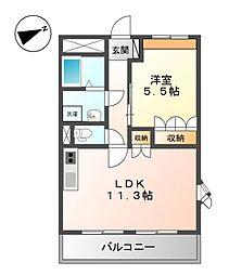 ビラージュ新野辺 1LDKの間取図画像