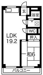 ハッピーコート駅南大路 1LDKの間取図画像