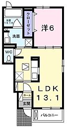 カーサセレーナB 1LDKの間取図画像