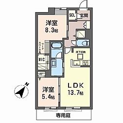 オカバ姫路青山シャーメゾンB 2LDKの間取図画像