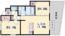 カーサフィオーレ 2LDKの間取図画像
