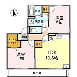 サニーハイツ田寺B棟 2LDKの間取図画像