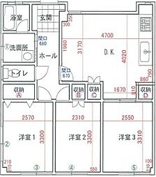 赤穂プラザハイツ 3DKの間取図画像