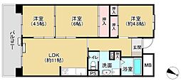県営姫路東夢前台住宅9号棟 3LDKの間取図画像