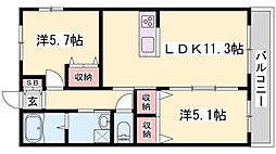 アチェロ御立 2LDKの間取図画像