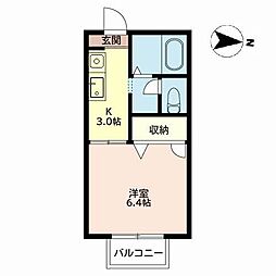 ヴェルディハイツB棟 1Kの間取図画像