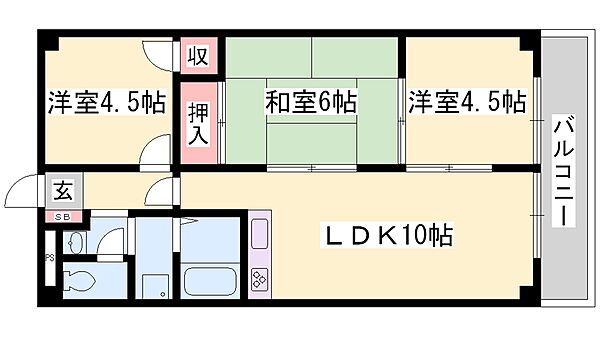 兵庫県姫路市網干区津市場(賃貸マンション3LDK・2階・56.00㎡)の写真 その2