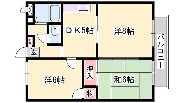 兵庫県加古川市別府町新野辺(賃貸マンション3DK・2階・52.17㎡)の写真 その2