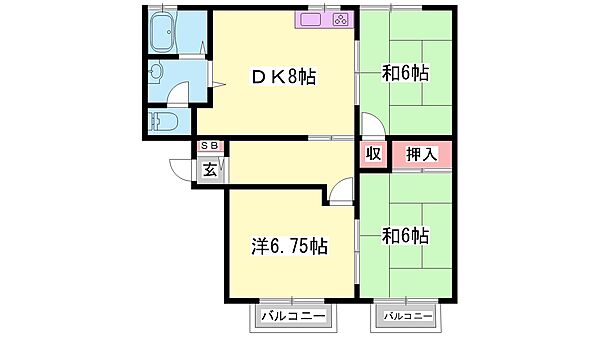 兵庫県加東市下滝野(賃貸アパート3DK・2階・54.16㎡)の写真 その2
