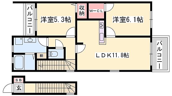 兵庫県高砂市北浜町北脇(賃貸アパート2LDK・2階・55.91㎡)の写真 その2