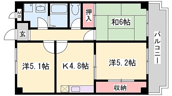 兵庫県高砂市中島３丁目(賃貸マンション3DK・1階・56.07㎡)の写真 その2