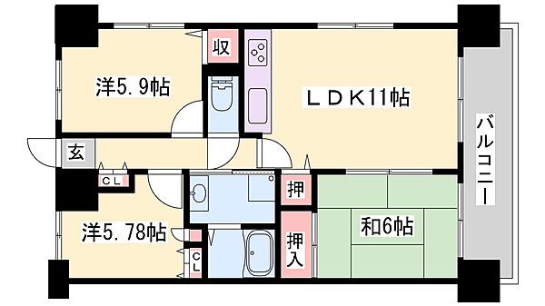 兵庫県揖保郡太子町鵤(賃貸マンション3LDK・4階・63.60㎡)の写真 その2