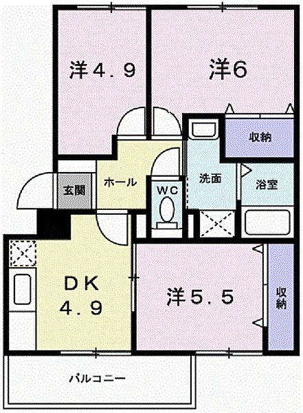 兵庫県姫路市飾磨区構１丁目(賃貸マンション3DK・2階・55.83㎡)の写真 その2