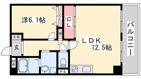 兵庫県姫路市安田２丁目(賃貸マンション1LDK・7階・48.77㎡)の写真 その2