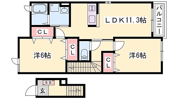 兵庫県西脇市上野(賃貸アパート2LDK・2階・58.48㎡)の写真 その2