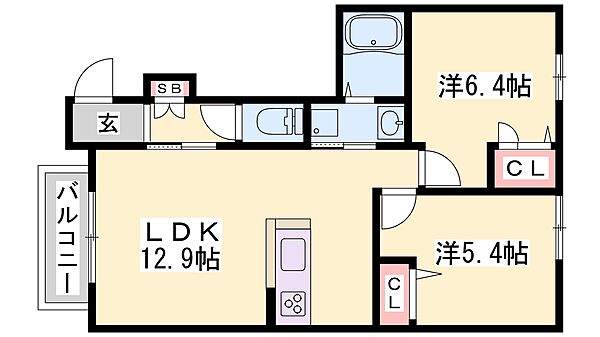 兵庫県加古川市野口町水足(賃貸アパート2LDK・1階・53.44㎡)の写真 その2