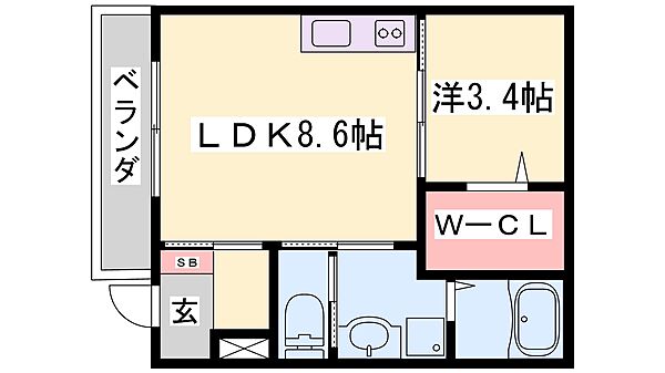 兵庫県姫路市花田町小川(賃貸アパート1LDK・1階・33.02㎡)の写真 その2
