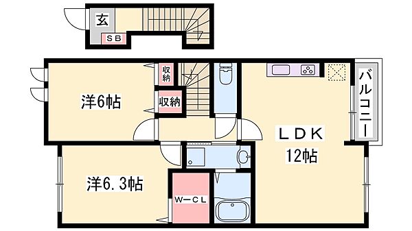 兵庫県加古川市野口町北野(賃貸アパート2LDK・2階・57.76㎡)の写真 その2