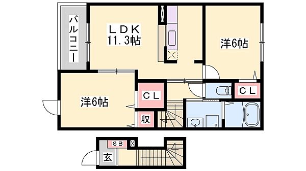 兵庫県姫路市飾西(賃貸アパート2LDK・2階・56.26㎡)の写真 その2