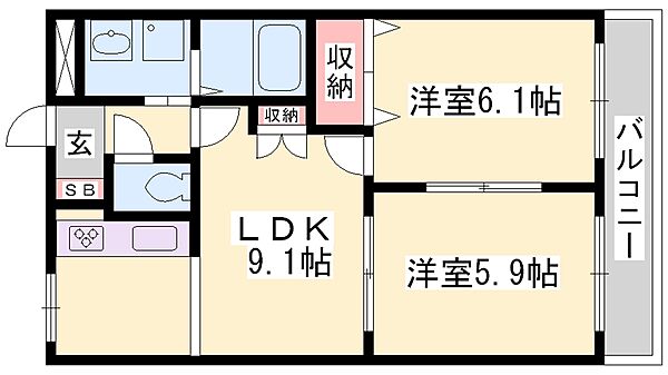 兵庫県姫路市飾磨区阿成植木(賃貸アパート2LDK・2階・45.63㎡)の写真 その2