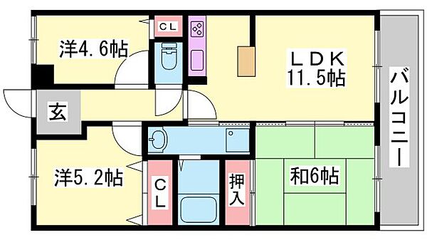兵庫県姫路市飾磨区妻鹿(賃貸マンション3LDK・3階・56.33㎡)の写真 その2