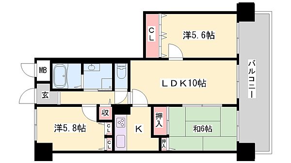 兵庫県揖保郡太子町鵤(賃貸マンション3LDK・6階・63.69㎡)の写真 その2