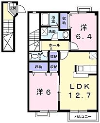 グランドゥールB 2LDKの間取図画像