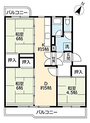 UR都市機構押草団地112棟 3DKの間取図画像