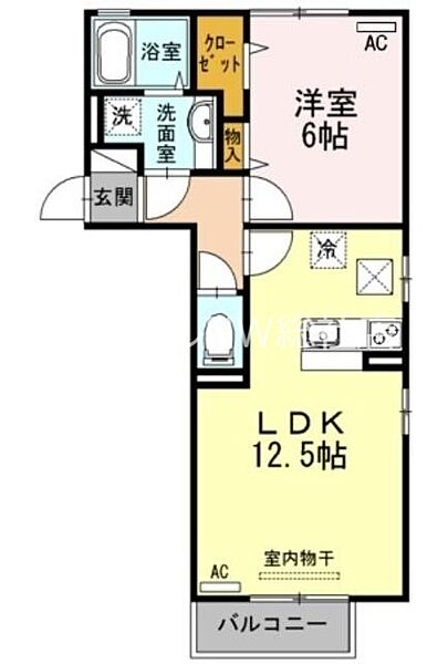 岡山県倉敷市中島(賃貸アパート1LDK・1階・43.74㎡)の写真 その2