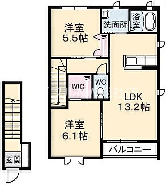 岡山県倉敷市中島(賃貸アパート2LDK・2階・61.63㎡)の写真 その2
