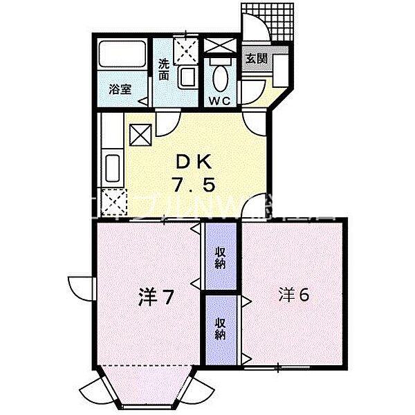 岡山県倉敷市玉島(賃貸アパート2DK・1階・46.06㎡)の写真 その2