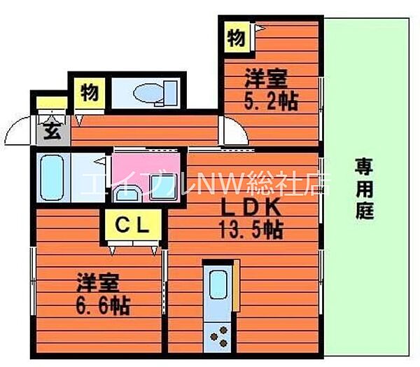 岡山県倉敷市水江(賃貸アパート2LDK・1階・58.30㎡)の写真 その2