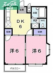 水島臨海鉄道 西富井駅 徒歩7分の賃貸アパート 2階2DKの間取り