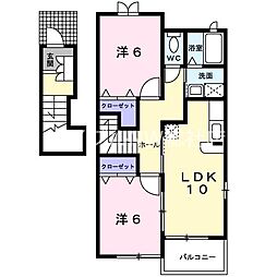 水島臨海鉄道 福井駅 徒歩12分の賃貸アパート 2階2LDKの間取り