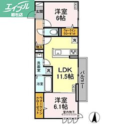 JR山陽本線 倉敷駅 徒歩8分の賃貸アパート 3階2LDKの間取り