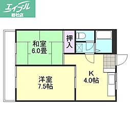 JR山陽本線 倉敷駅 徒歩24分の賃貸マンション 1階2DKの間取り