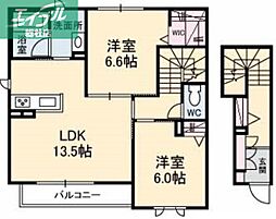 水島臨海鉄道 西富井駅 徒歩11分の賃貸アパート 2階2LDKの間取り