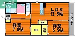 水島臨海鉄道 水島駅 徒歩19分の賃貸アパート 2階2LDKの間取り