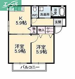 ノースヴェレッジ4C 2Kの間取図画像